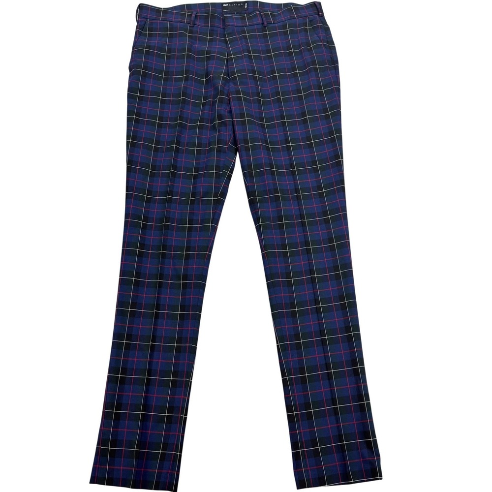 ASOS‎ Design Dress Pants Mens 38x33 Blue Plaid Super Skinny Golf Stretch Party